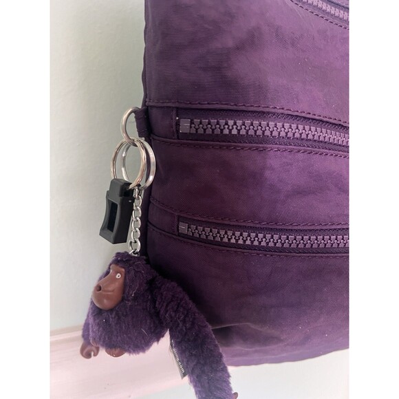 Kipling Keiko Dark Plum Tonal  Nylon Crossbody Bag + Monkey Key Chain Purple - Picture 3 of 10